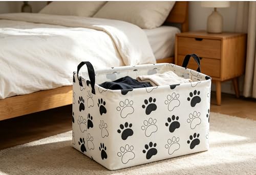 Image of Essme Rectangular Dog Basket, Cute Storage Basket with Handles for Room Decor, Dog Bins,Puppy Storage Bin(Dog Paw)