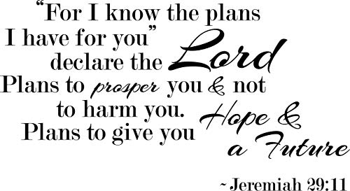 Newclew for I Know the Plans I Have for You, declares the Lord, Plans to Prosper not to harm You, Plans to give You Hope and a Future.- Jeremiah 29:11 Wall Art Sticker Décor Decal ((M) 32''x18'')