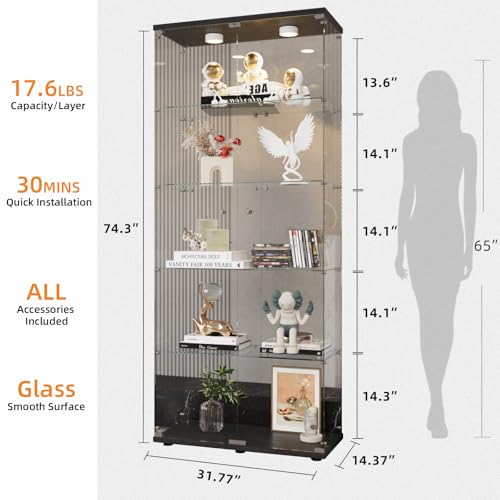 Image of LFT HUIMEI2Y 5-Tier Glass Display Cabinet with LED, Display Case Black