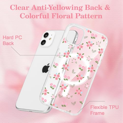 Coque iPhone 11 MagSafe antichoc et transparente au motif floral