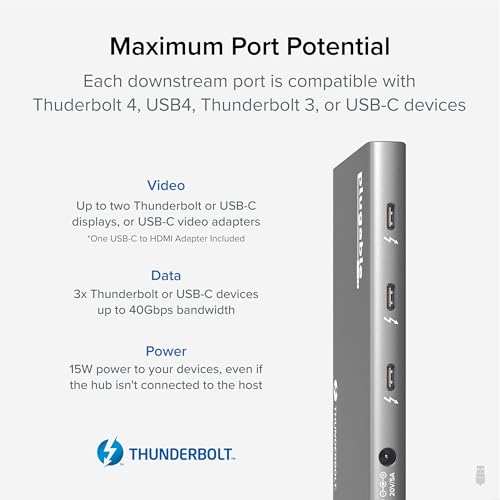 image for Plugable 5-in-1 Thunderbolt 4 Hub,Single 8K or Dual 4K Display, 4K HDM