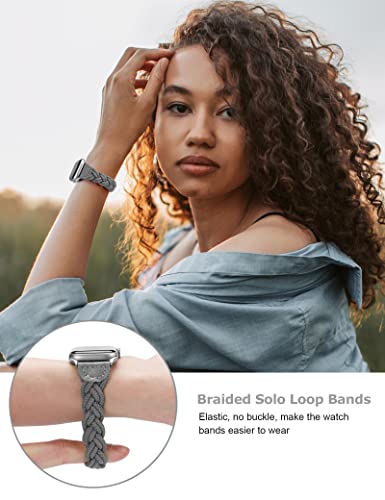 Image of Wearlizer Stretchy Braided Band Compatible with Apple Watch Bands Women | Slim Elastic Solo Loop Strap Woven for iWatch Series 11 10 9 8 7 6 5 4 3 SE /Ultra 3 2 1 42 /41 /40 /38 /44 /45 /46 /49mm