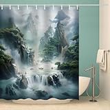 RFFLUX 3D Wald Duschvorhang Anti Schimmel 180x200 cm mit 12 Ringe Polyester Fallen Duschvorhänge Anti-Bakteriell Waschbar Wasserdicht Badvorhänge für Badezimmer（Stil 23-14）