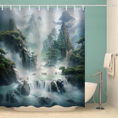 RFFLUX 3D Wald Duschvorhang Anti Schimmel 180x200 cm mit 12 Ringe Polyester Fallen Duschvorhänge Anti-Bakteriell Waschbar Wasserdicht Badvorhänge für Badezimmer（Stil 23-14）