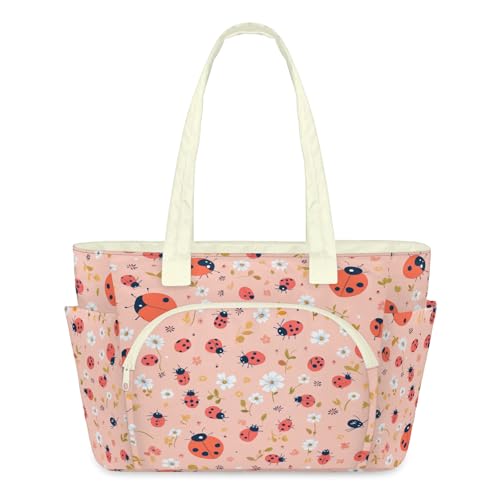 Sac fourre-tout matelassé avec motif de coccinelles et fleurs pour femme