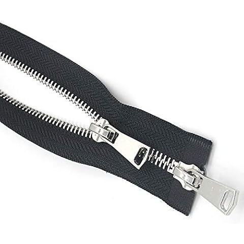 Two Way Separating Jacket Zipper #5 32 Inch Black Silver Metal Zippers for Jackets Coats Tailor Sewing Crafts Two Sliders Short Coat Zipper(32" Silver),SHUNLI Cover