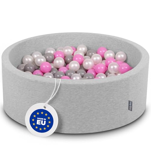 KiddyMoon Piscine À Balles pour Bébé Rond 90X30cm/300 Balles 7Cm Fosses À Boules Jouet Enfant, Gris Clair:Perle/Gris/Rose