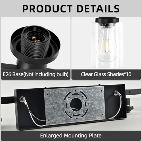 Image of 10 Light Bathroom Vanity Lights Over Mirror, 65.4inch Black Vanity Lights Fixtures Matte Black Modern Vanity Lights Black Bathroom Wall Lighting for Mirror Bedroom,Living Room