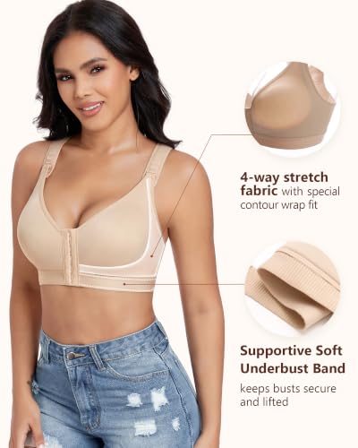Image of Lemorosy Women's Front Closure Posture Support Wireless Bra