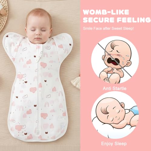 Image of SNOWIE SOFT Baby Swaddles for Newborns, Bamboo Cotton Baby Swaddle Wrap for Newborns Arms Up Infant Sleeping Blanket Zipping Sleeping Bag Newborn Sleep Sacks for Startle Reflex for Infant 0-6 Months