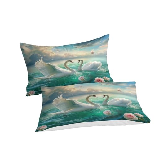 Housse de couette cygne 140x200 microfibre 3D avec taies