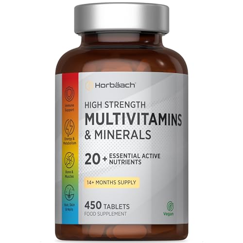 Multivitaminas y Minerales | 450 Comprimidos | con más de 20 Ingredientes Esenciales para Hombre y Mujer | Horbaach