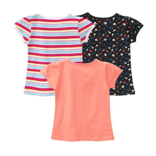 Image of Real Basics Cotton Regular Fit Half Sleeve Cotton T-Shirts for Girls - Round Neck Tops for Girl, Multicolor - Pack of 3