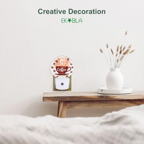 Image of EKOBLA Coffee Theme Night Light, Dusk to Dawn Sensor, Coffee Cup and Bean Wall Plug-in Night Lamp, Warm White Night Lights Plug Into Wall for Home Decor, Gifts for Coffee Lovers