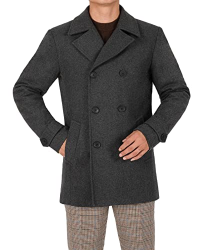 Bonnorth Mens Winter Business Peacoat Jacket Warm Slim Wool Pea