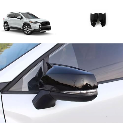 TERDARAY Side View Mirror Cap Cover Compatible With Toyota Corolla Cross 2024 2023 2022 Horn Style Rearview Mirrors Trim Car Accessories ABS 2PCS(Glossy Black Style)