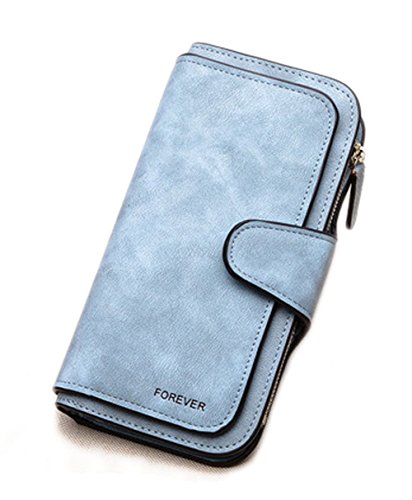 RFID Blocking Large Capacity Bifold PU Leather Phone Card Holder Organizer Snap Wallet