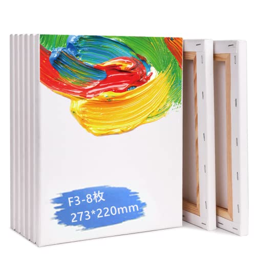 張りキャンバス F3 キャンバス 油絵 画材 キャンバスボード 絵画ボード ライト木枠 描画 画布 木製フレーム 綿化繊混紡 中目 アーティスト 水彩画・油絵画など 工芸用品 部屋飾り 273X220mm ８枚セットの商品画像（Amazon）