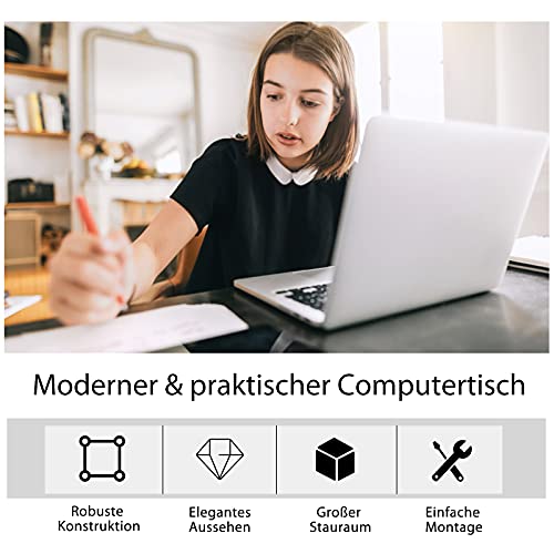 COSTWAY Computertisch Schreibtisch mit Bücherregal & Tastaturablage, Eckschreibtisch Studierschreibtisch mit Ablagen… – Bild 4