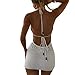 Women Crochet Dress Knit Halter Cut Out Backless Bodycon Mini Dress Beach Cover Up White L