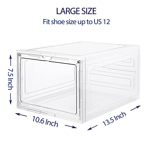 Dezene Large Sturdy Storage Boxes: Pack Of 6 Stackable Clear Plastic Organizer Containers For Closet, Drop Front Bins For Display Sneakers, Fit Shoe Size Up To Us Men 12 #TOP5