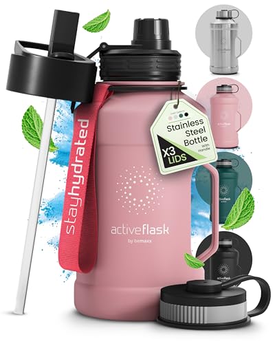 Dricksflaska Rostfritt Stål ACTIVE FLASK + Sugrör (3 Lock) | Stor 1,3/2,2 Liter Sportflaska BPA-Fri Läckagesäker Kolsyrad, 2l XL Vattenflaska...