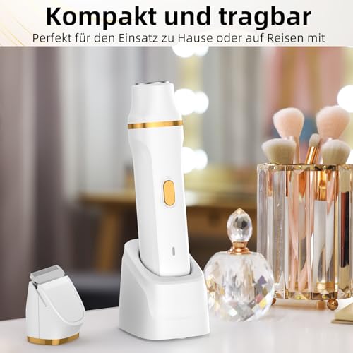 Rasierer Damen, Gesichtshaarentferner für Frauen 2 in 1 Intimrasierer für Frauen, 2 Aufsätzen und Präzisionskamm für Arm & Bein & Bikini, IPX7 Wasserdicht Einfache Reinigung (Weiß)