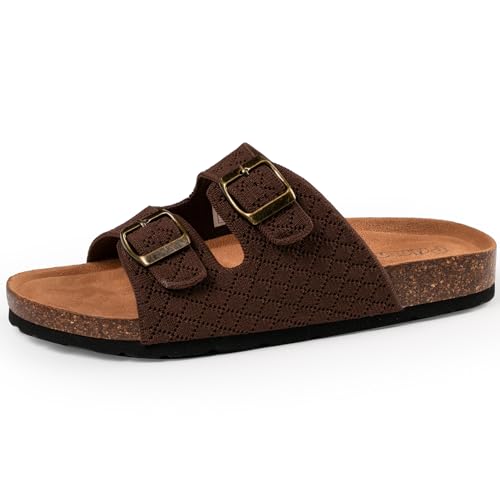 Image of Women's Comfy Arch Support Cork Footbed Adjustable Knitting Straps Indoor and Outdoor Slides Sandals