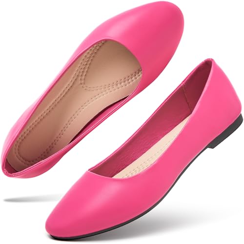 hash bubbie Womens Flats Shoes Ballet Flats Dress Shoes Comfortable PU Leather Slip on Shoes for WomenRose red.US7.5