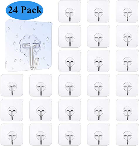 Preisvergleich Produktbild 24 Stücke Klebehaken, Selbstklebende Transparente Haken, Ohne Bohren Handtuchhaken für Küche Bad Wand & Decke Aufhänger (Transparent)
