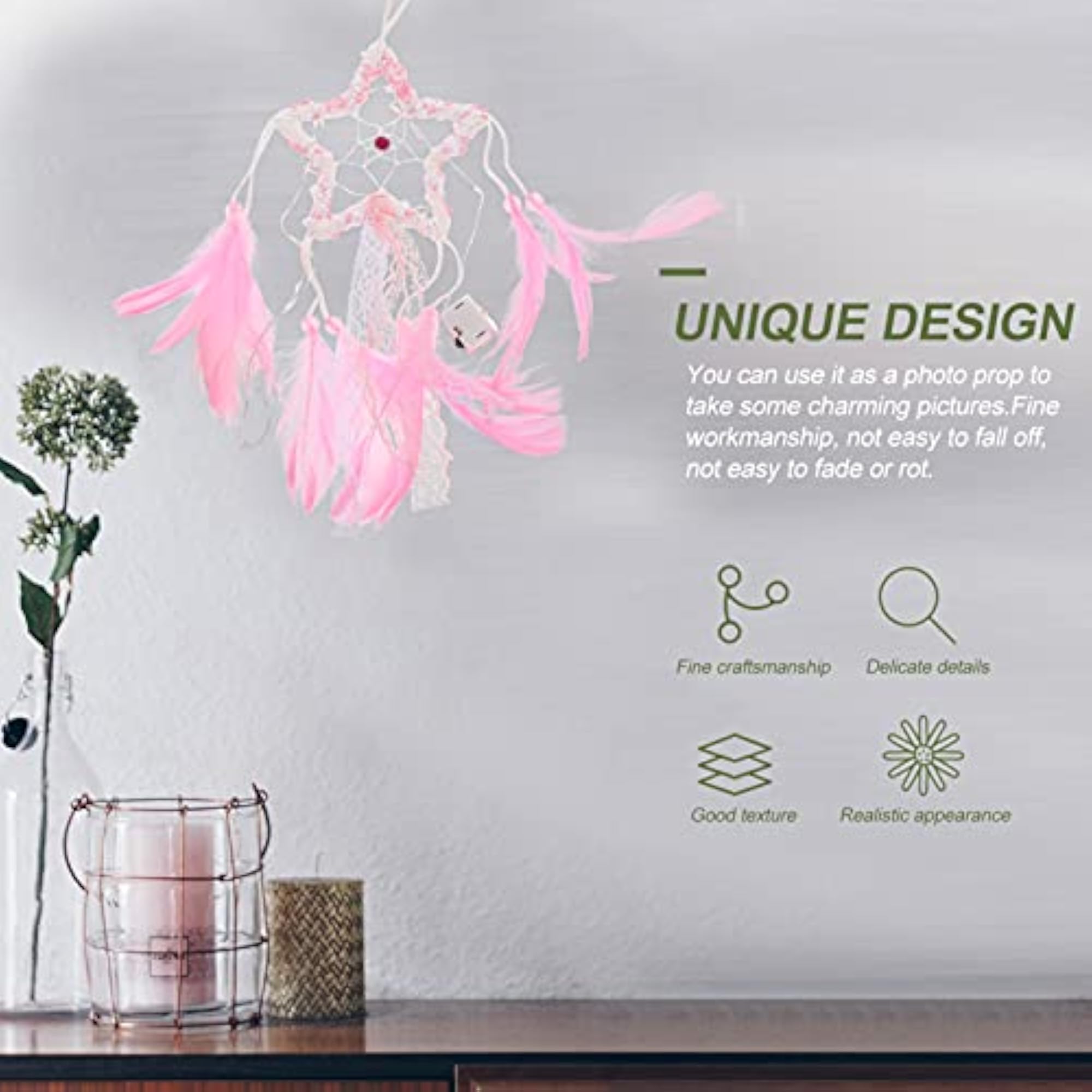 Dream Catcher Handmade LED Light Star Shape Feather Design