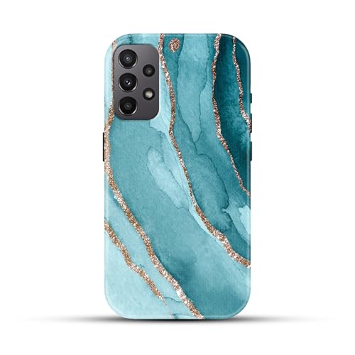 Image of COLORflow Back Cover Compatible with Samsung Galaxy A23 4G / 5G | Beautiful Blue Marble Golden Stripes | Designer Printed Glossy Armoured Bumper Back Cover Compatible with Samsung Galaxy A23 4G / 5G