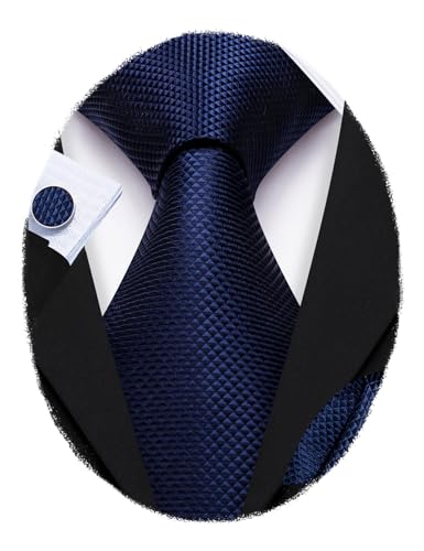 Image of Barry.Wang Tie Sets for Men Silk Stripe Necktie Woven Checkered Handkerchief Cufflinks Formal Business Wedding