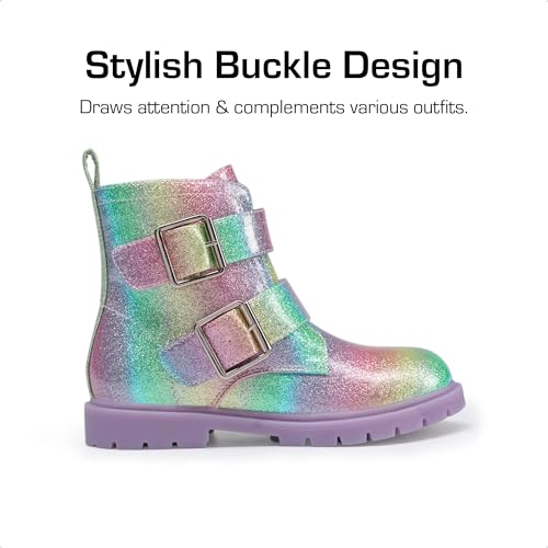 DREAM PAIRS Girls Boys Glitter Ankle Boots Side Zipper Combat Shoes with Buckles Toddler/Little Kid/Big Kid2