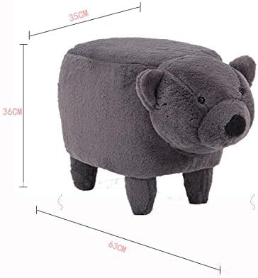 Animal Ottoman Footrest Velvet Upholstered Footstool with Detachable Cover and 4 Wooden Legs for Kids or Adults Can Bear 100kg Gray (White)