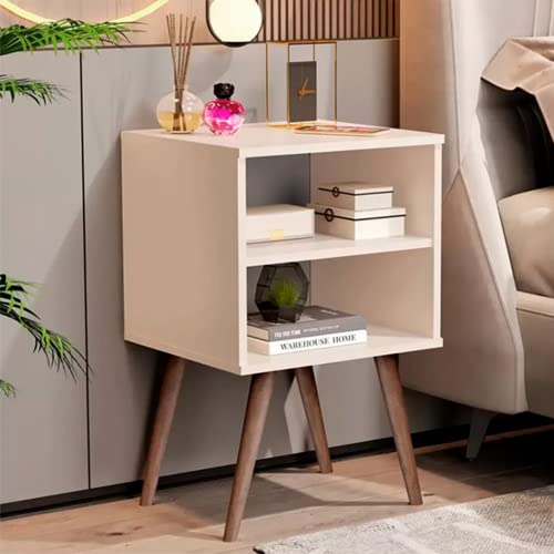 Mesa De Cabeceira 1516 Quarto Estilo Retrô Pés Palito com 3 Prateleiras (Off White)