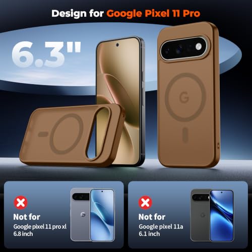 Image of SUPFINE Magnetic for Google Pixel 11 Pro Case - Brown | With Screen Protector,Translucent Matte,Built-in Magnets,Military Grade Drop Protection,Shockproof Phone Cover