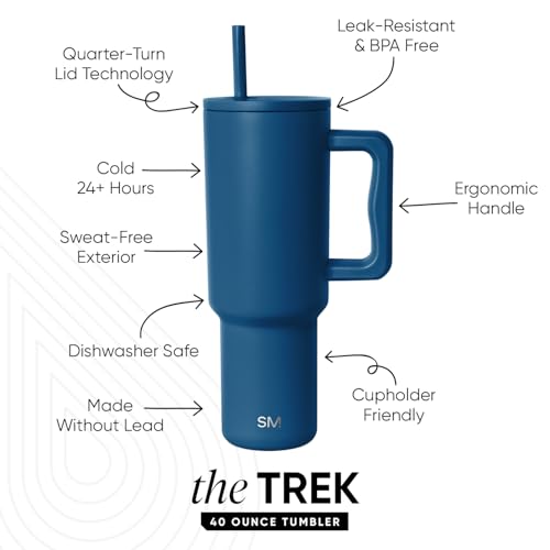 Image of Simple Modern 40 oz Trek Tumbler with Handle and Straw Lid | Cup Holder Friendly Insulated Stainless Steel Travel Mug | Slumberland