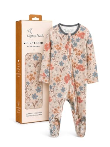 Image of Copper Pearl Zip-Up Footie Baby Pajamas - Soft Newborn Onesies for Boys & Girls, Tag-Free with Two-Way Zipper Baby Sleepers for Newborn - 24 Months, Eden