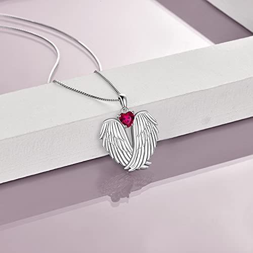 Image of YFN Angel Wings Necklace 925 Sterling Silver Guardian Angel Wings Pendant Necklace Birthstone Necklace for Women Girls Christmas Jewelry Gifts