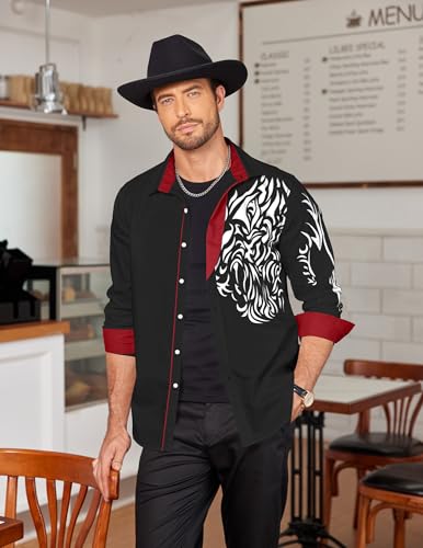 COOFANDY Men's Print Button Down Dress Shirt Fashion Long Sleeve Casual Shirts3