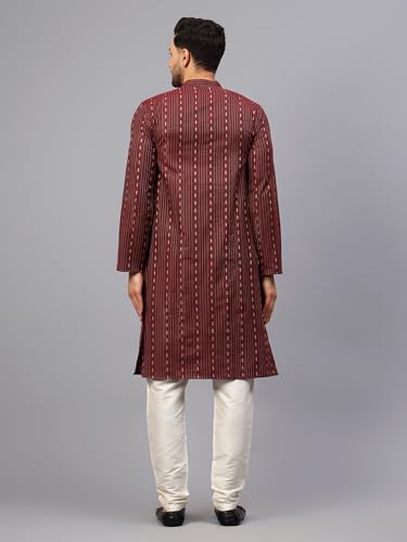 Image of LATEST CHIKAN Men's Cotton Regular Striped Knee Lenght Kurta Full Sleeves