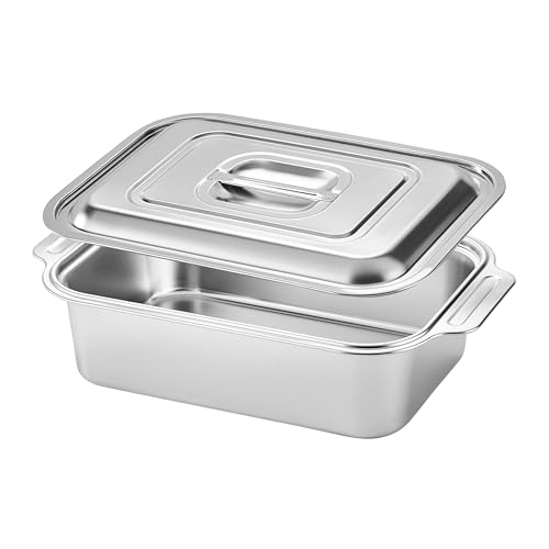 Bitwav Extra Deep Stainless Steel Lasagna Pan with Wide Handles & Lid 16.5 x 10 x 4 Inch 6.3 QT Large Casserole Baking Dish Oven Safe Heavy Duty Baking & Roasting Pan for Meal Prep & Storage