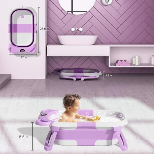 Image of TPN Collapsible Baby Bathtub, Baby Bath Tub with Soft Cushion & Real-Time Thermometer, Baby Bathtub Infant to Toddler Tub (0-36 Months), Portable Newborn Travel Bath Tub