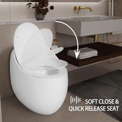 Sanitario de una pieza con descarga simple de 1.28 GPF, forma de huevo, color blanco brillante miniatura 4