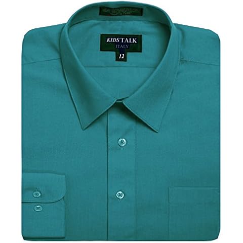 Guytalk Boys Long Sleeve Solid Dress Shirt (23 Colors) Teal Cover