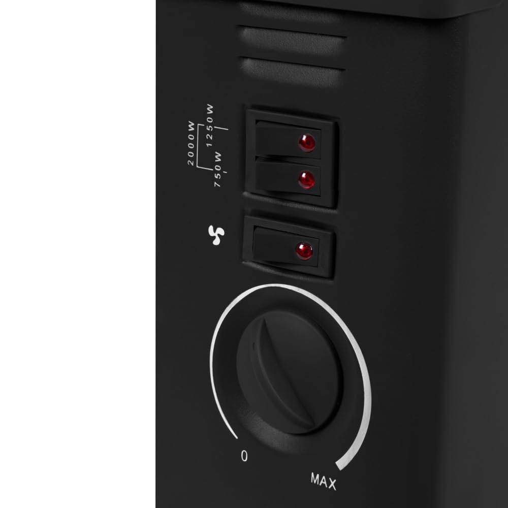 VONROC Riscaldatore elettrico | Stufa elettrica | Termoconvettore 2000W | Con 3 impostazioni e funzione turbo Nero