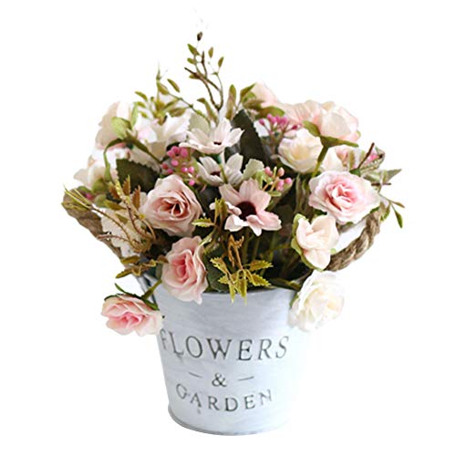Artificial Flowers,Daisy Artificial Flowers Iron Pot Potted Bonsai Plant Wedding Party Decoration,Make Your Life Be Full Of Beautiful Vitality, Good Memories Light Pink #TOP28