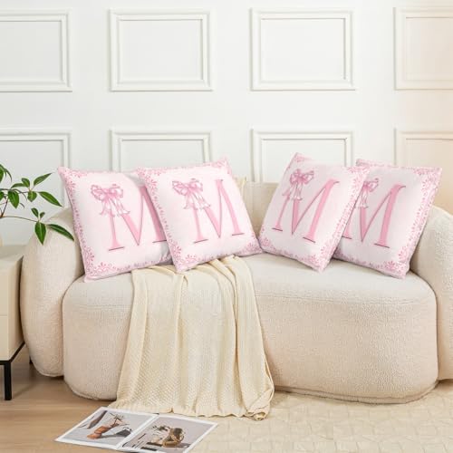 Housse de coussin initiale M avec nœud aquarelle pour une chambre magique