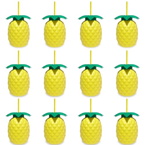 ArtCreativity Pineapple Plastic Cups Set - Pack of 12-17 oz. Big - Includes Screw-on Sipper - Spectacular Summer Beach Toys and Party Favors - Amazing Gift for Everyone